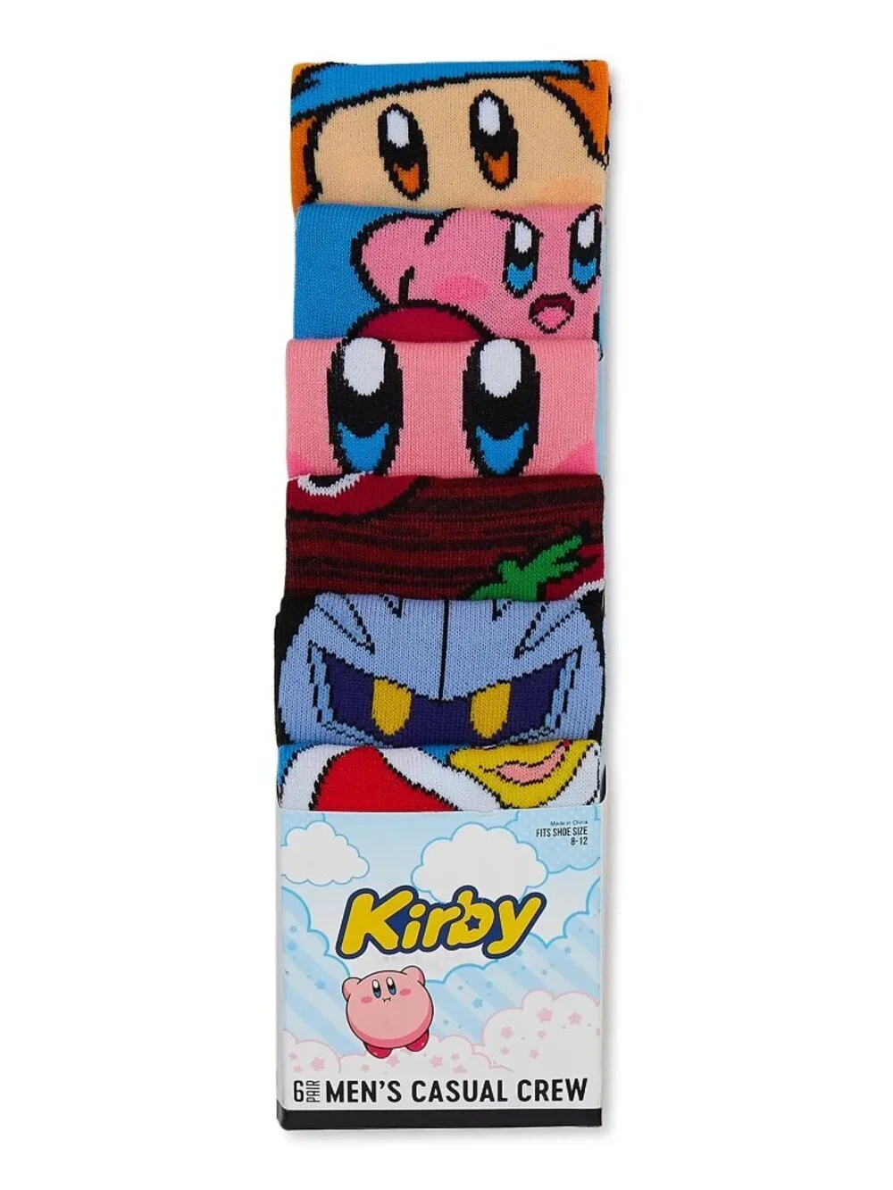 Kirby Men's Graphic Crew Socks 6-Pack Nintendo Casual Crew Socks Size 8-12